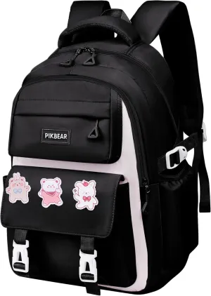 Cartoon School Backpack for Boys -Kids School Bags Bookbag with Stationery Set,Pins,ID Badge Holder for Boys Girls Kid Teen (Black)