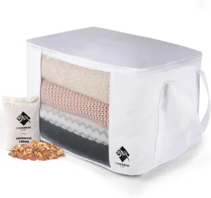 Cashmere Sweater Storage Bags | with Moth Protection Cedar | Breathable & Washable Cotton Bag | Suitable For Sweaters, Merino Wool, Scarves and more