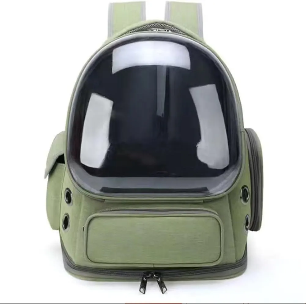 Cat and Dog Bag Transparent Cover Dual Shoulder pet Portable and Breathable Space Cabin Large Capacity for Outdoor use (Green)