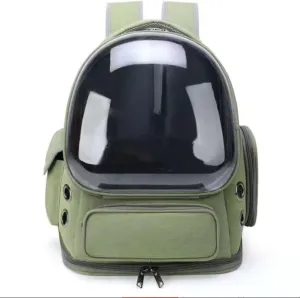 Cat and Dog Bag Transparent Cover Dual Shoulder pet Portable and Breathable Space Cabin Large Capacity for Outdoor use (Green)