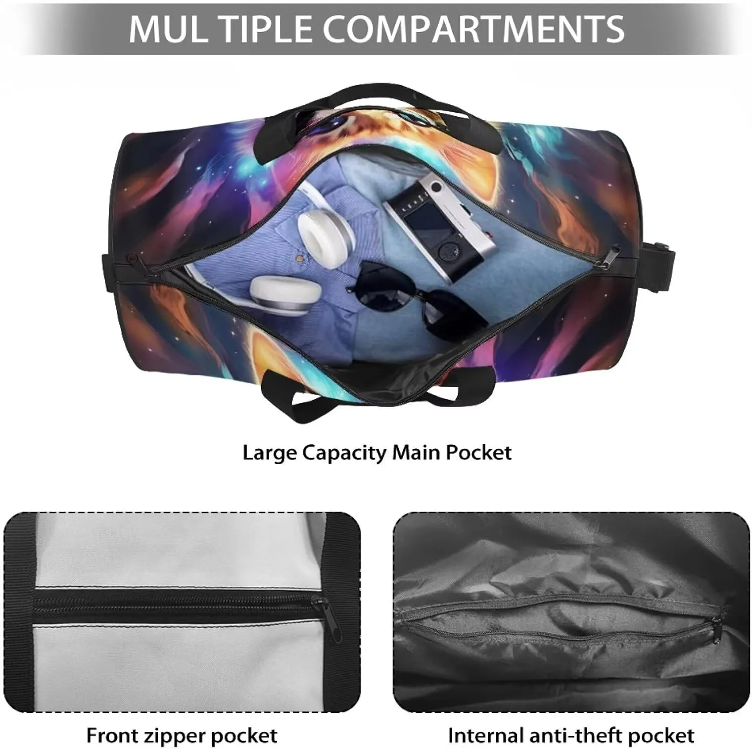 Cat Galaxy Travel Duffle Bag, Waterproof Weekender Bag Carry On Tote Bags for Women, Travel Essentials Sport Gym Bag Hospital Bag for Labor and Delivery, Overnight Bag Luggage Bag