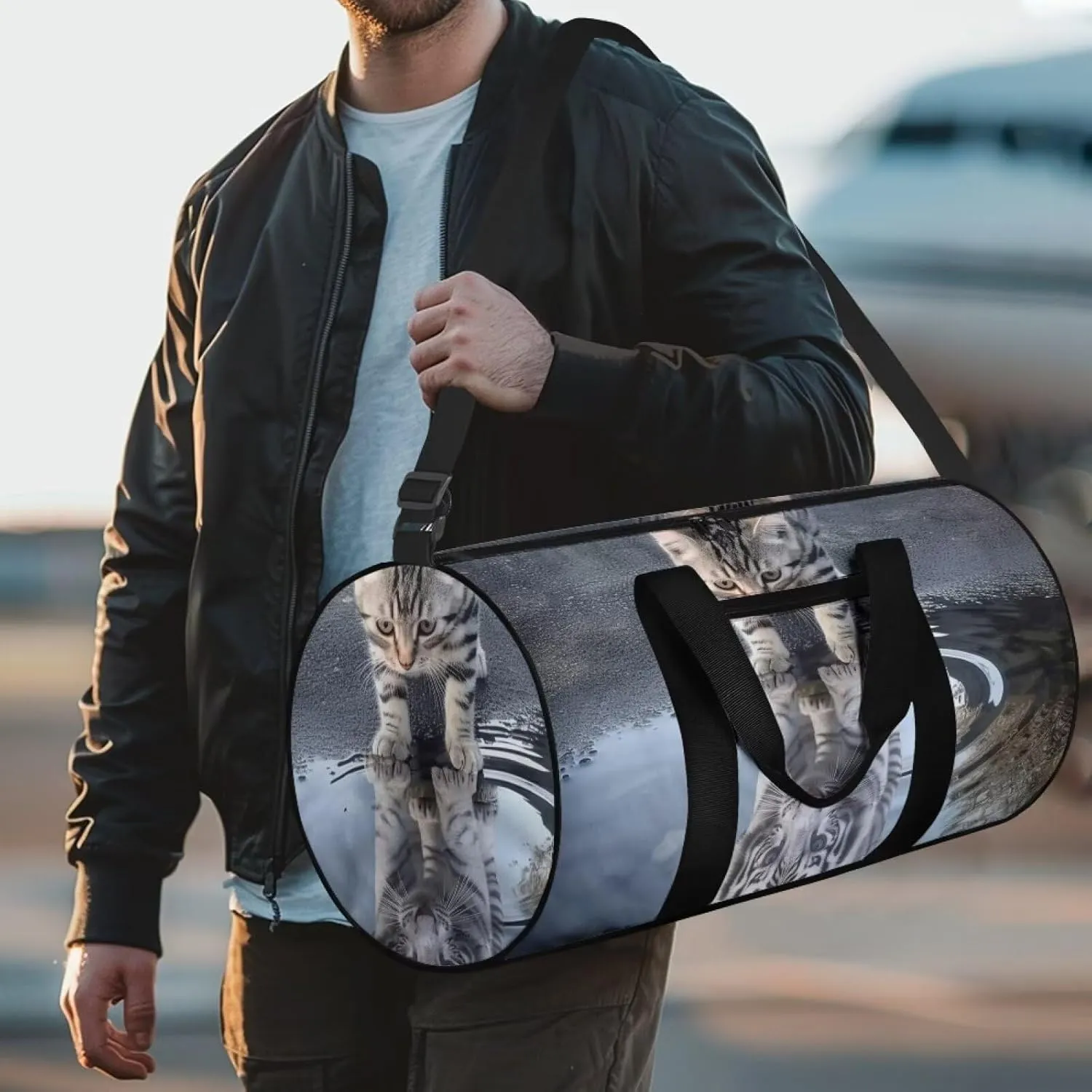 Cat Print Tiger 55L Sports Duffle Bags Large Gym Duffel Bag Workout Bag for Women - Grey