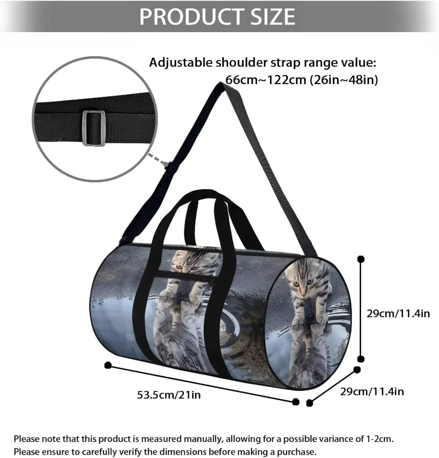 Cat Print Tiger 55L Sports Duffle Bags Large Gym Duffel Bag Workout Bag for Women - Grey