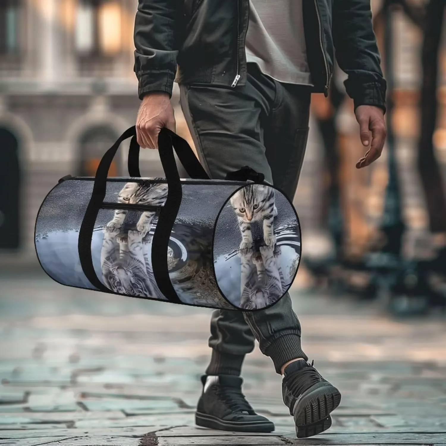 Cat Print Tiger 55L Sports Duffle Bags Large Gym Duffel Bag Workout Bag for Women - Grey