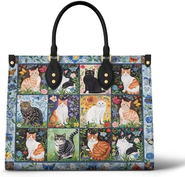 Cat Veganique Leather Tote Bag, Handbag, Work Tote Bags For Women, Office Work