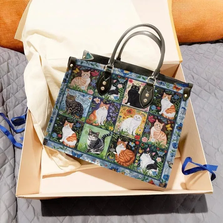 Cat Veganique Leather Tote Bag, Handbag, Work Tote Bags For Women, Office Work