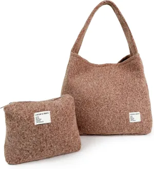 CATCHY & CRAFTY Tote Bag for Women - Plush Large Hobo Gym Bag for Workout, Yoga, Travel - Fluffy Fleece
