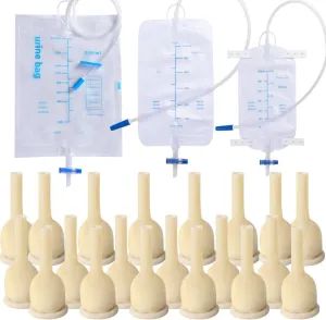 Catheter External Self-Sealing Set, 20 pcs Soft Latex, 1 pcs 500 ml Leg Bag, 1 pcs 1000 ml Urine Bag, 1 pcs Extra Large Catheter 2000 ml Urine Bag - External Catheter for Men, Day and Night Use