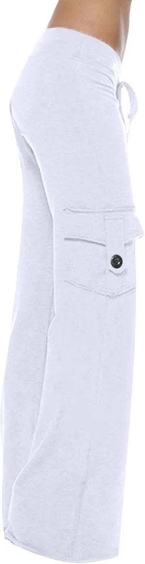 Ceboyel Womens Wide Leg Cargo Pants High Waist Pockets Jogger Pants Drawstring Relaxed Fit Cargo Pants Ladies Lounge Pants