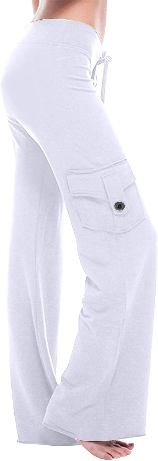 Ceboyel Womens Wide Leg Cargo Pants High Waist Pockets Jogger Pants Drawstring Relaxed Fit Cargo Pants Ladies Lounge Pants