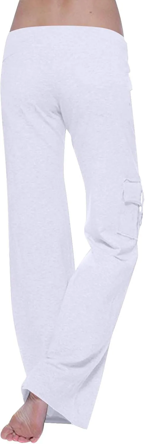 Ceboyel Womens Wide Leg Cargo Pants High Waist Pockets Jogger Pants Drawstring Relaxed Fit Cargo Pants Ladies Lounge Pants