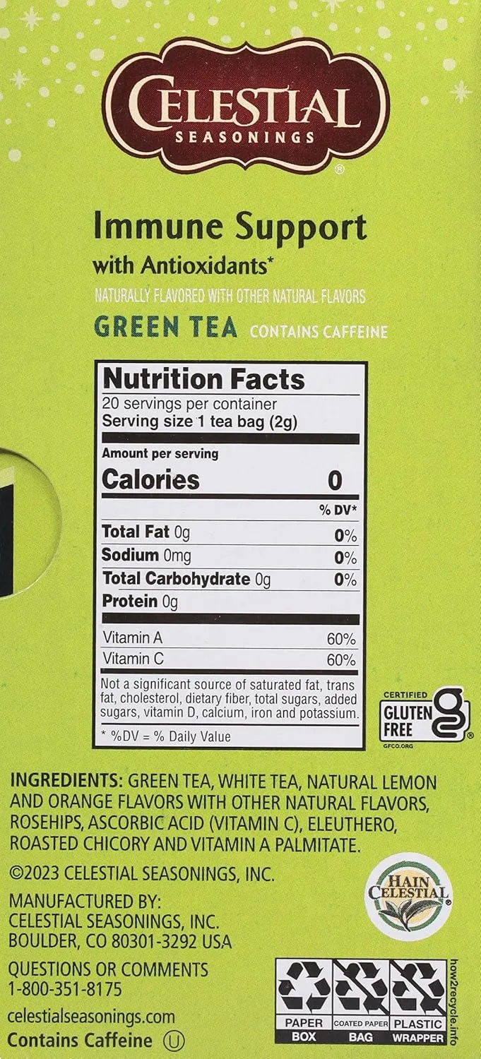 Celestial Seasonings Green Antioxidant Tea, Contains Caffeine, 20 Tea Bags (Pack of 6)