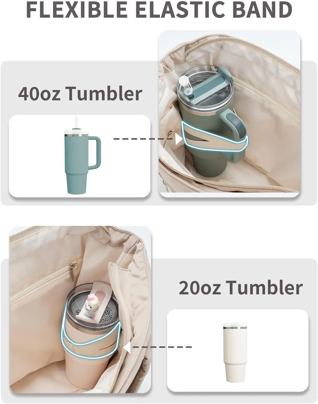 Ceneda Tote Bags For Women with Water Bottle Band Fit for Stanley Cup, Quilted Tote Bags with Wet Pocket and Compartment