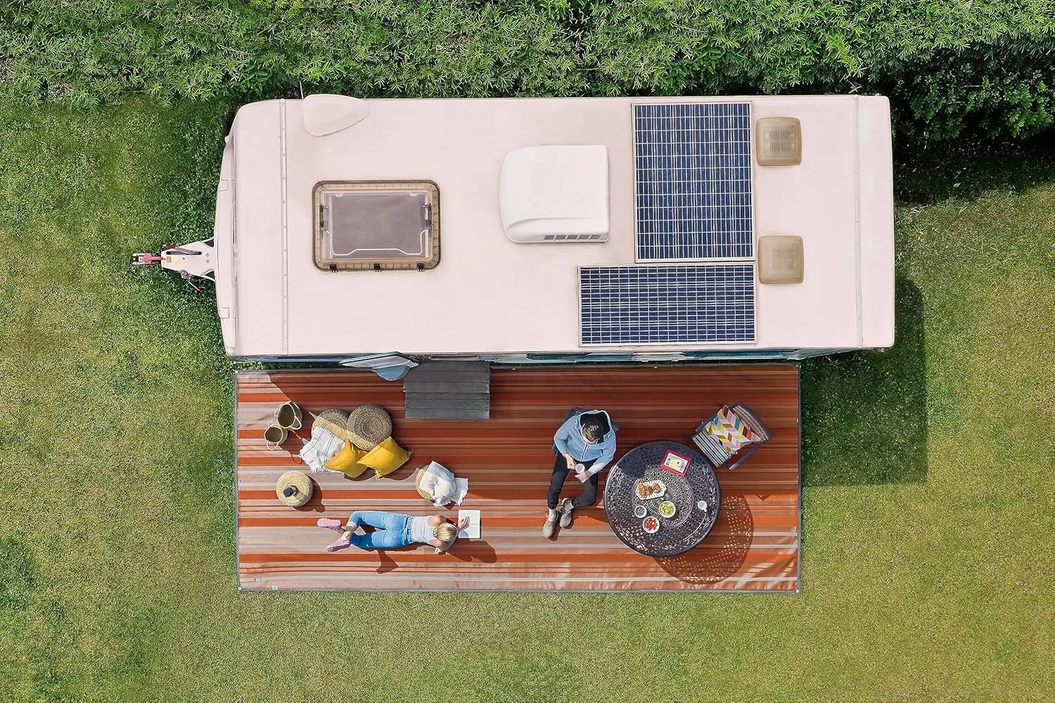 CGEAR RV Comfort Mat – Patented Sand-Free Technology with Ultra Soft Material – Sized to Your RV, Campsite, Beach House – Great Outdoor Patio Rug or Camping (Earthy Stripe, 4' x 5')