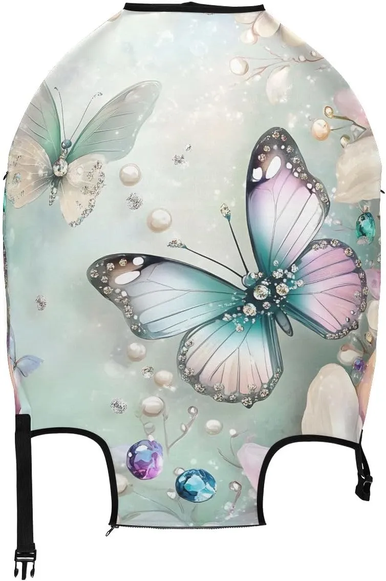 CHIFIGNO Beautiful Butterflies Flowers Large Luggage Cover with Concealed Zipper Suitable for 18-32 Inch L Fits 26-28 Inch
