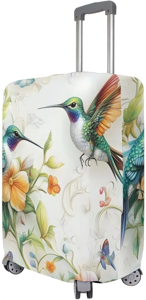 CHIFIGNO Beautiful Hummingbirds Flowers Luggage Dust Cover with Concealed Zippers for 18-32 Inch Luggage L Fits 26-28 Inch