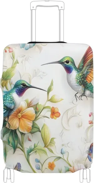 CHIFIGNO Beautiful Hummingbirds Flowers Luggage Dust Cover with Concealed Zippers for 18-32 Inch Luggage L Fits 26-28 Inch