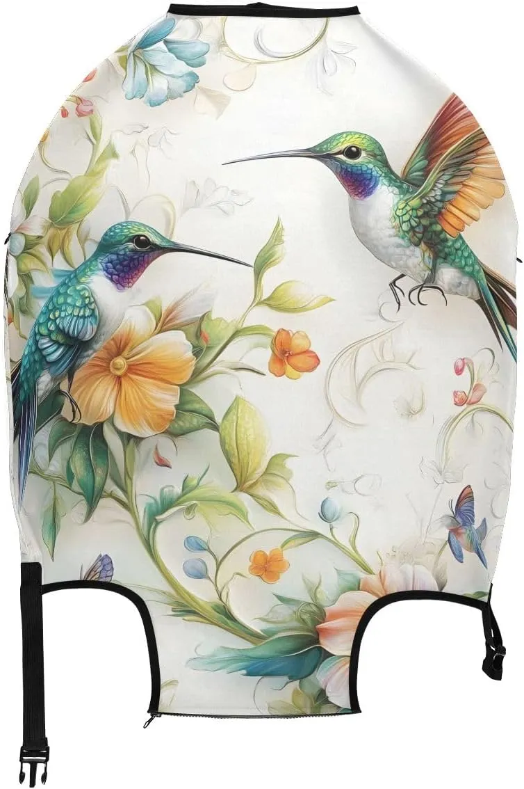 CHIFIGNO Beautiful Hummingbirds Flowers Luggage Dust Cover with Concealed Zippers for 18-32 Inch Luggage L Fits 26-28 Inch