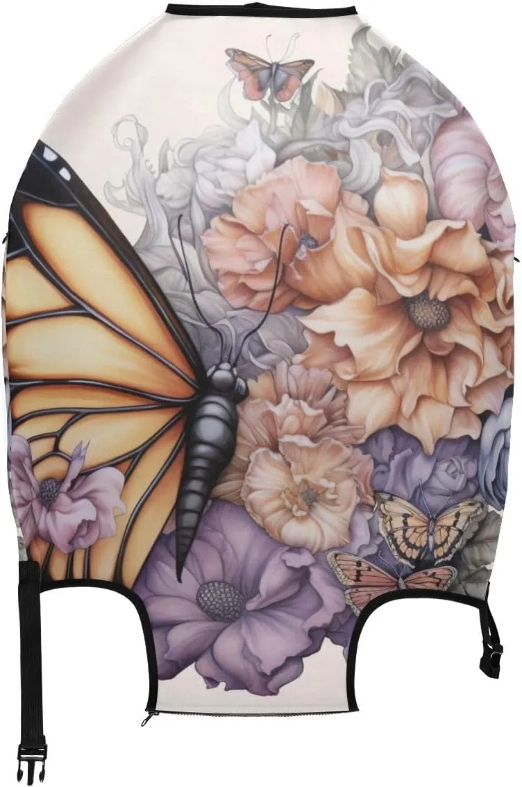 CHIFIGNO Butterfly and Flowers Suitcase Protective Cover Elastic Luggage Cover with Concealed Zippers for 18-32 Inch Luggage L Fits 26-28 Inch