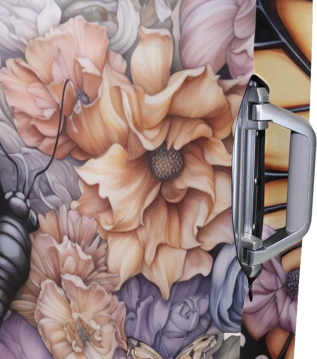 CHIFIGNO Butterfly and Flowers Suitcase Protective Cover Elastic Luggage Cover with Concealed Zippers for 18-32 Inch Luggage L Fits 26-28 Inch
