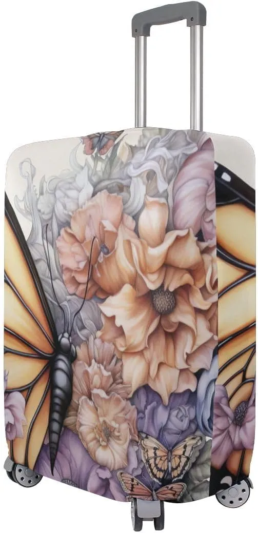 CHIFIGNO Butterfly and Flowers Suitcase Protective Cover Elastic Luggage Cover with Concealed Zippers for 18-32 Inch Luggage L Fits 26-28 Inch