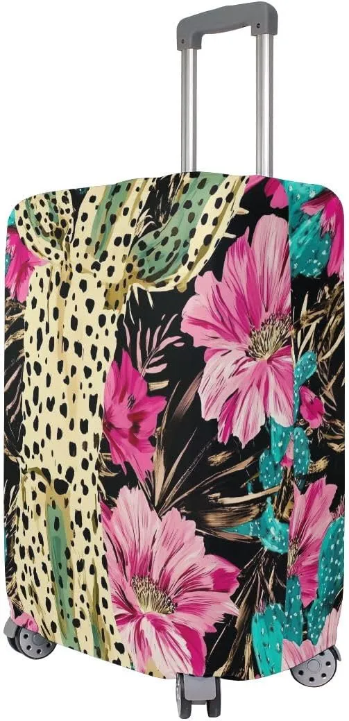 CHIFIGNO Cactus Flowers Leopare Cover for Luggage Travel Fits 18-32 Inch Luggage L Fits 26-28 Inch