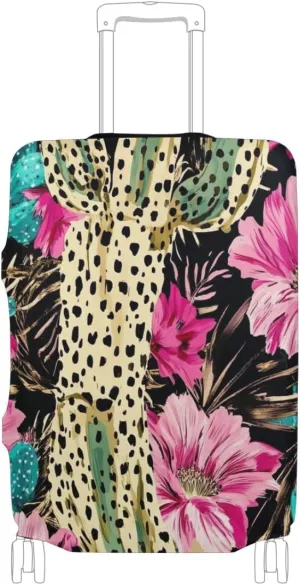 CHIFIGNO Cactus Flowers Leopare Cover for Luggage Travel Fits 18-32 Inch Luggage L Fits 26-28 Inch