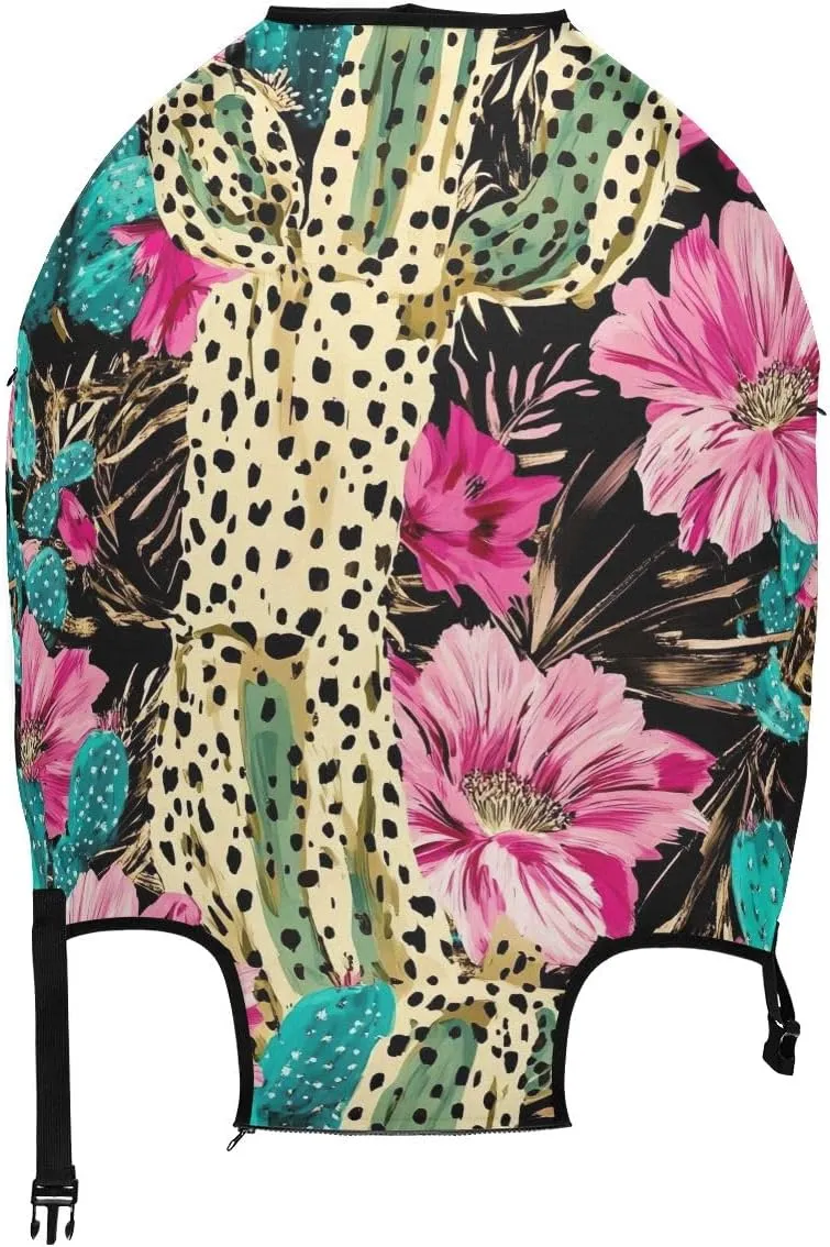 CHIFIGNO Cactus Flowers Leopare Cover for Luggage Travel Fits 18-32 Inch Luggage L Fits 26-28 Inch