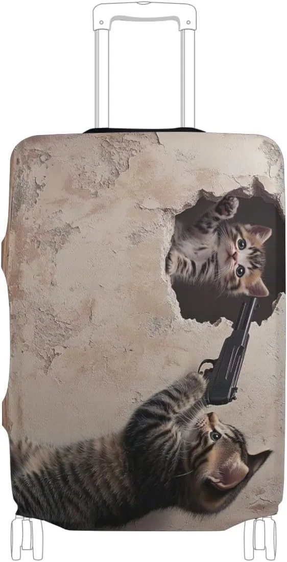 CHIFIGNO Cat Action Funny Elastic Luggage Cover with Concealed Zippers for 18-32 Inch Luggage L Fits 26-28 Inch