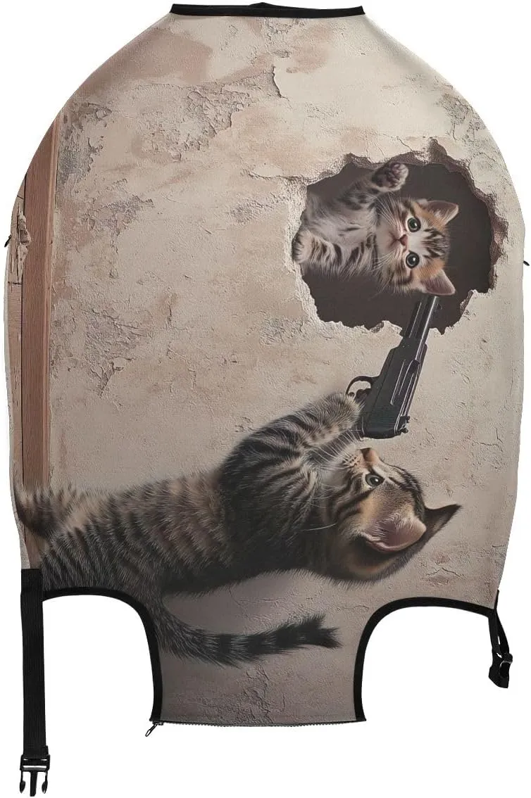 CHIFIGNO Cat Action Funny Elastic Luggage Cover with Concealed Zippers for 18-32 Inch Luggage L Fits 26-28 Inch