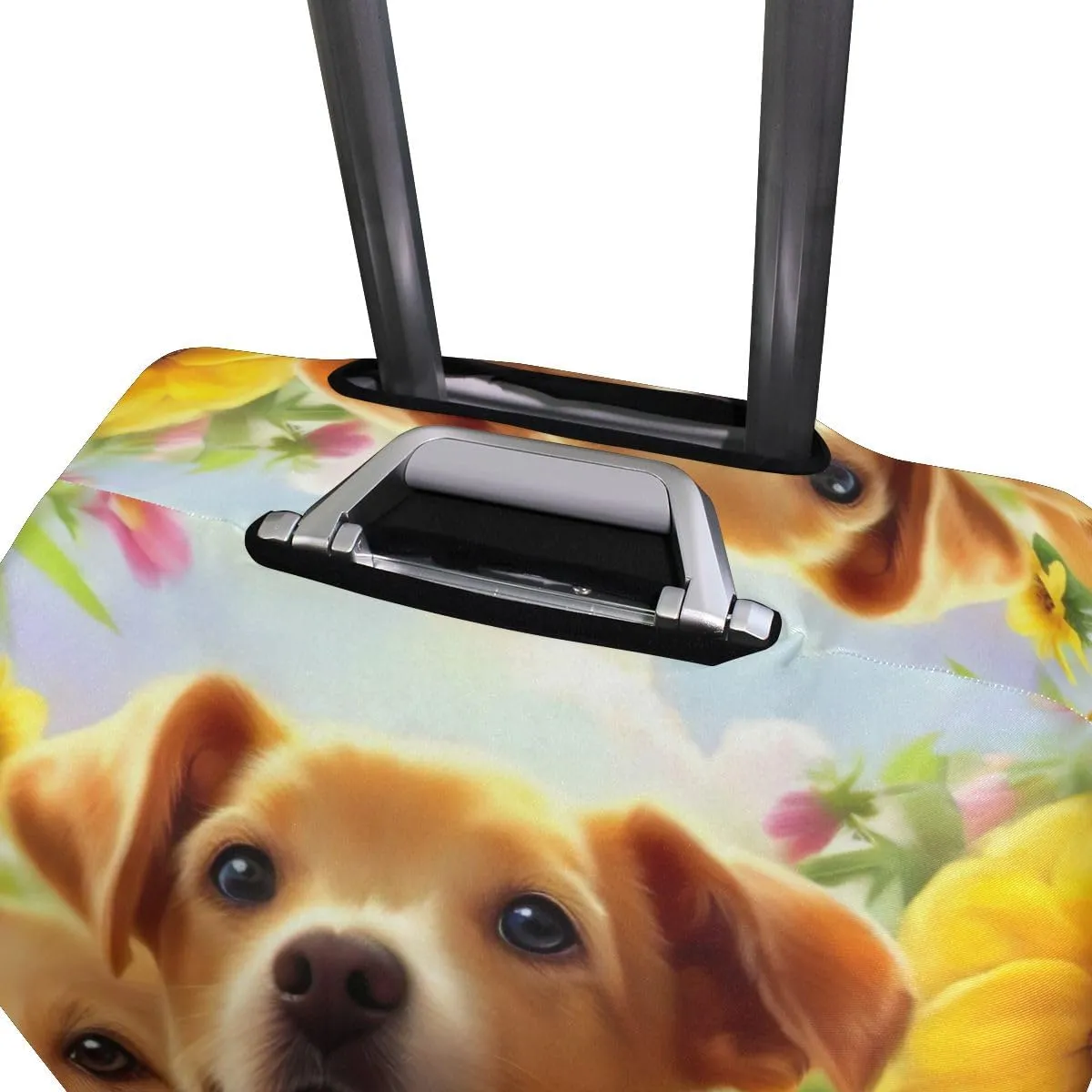 CHIFIGNO Dogs with Flowers Travel Bag Cover Luggage Covers Protectors Fits 18-32 Inch Luggage L Fits 26-28 Inch