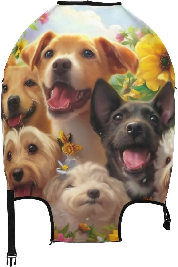 CHIFIGNO Dogs with Flowers Travel Bag Cover Luggage Covers Protectors Fits 18-32 Inch Luggage L Fits 26-28 Inch
