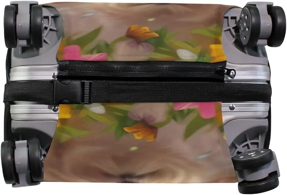 CHIFIGNO Dogs with Flowers Travel Bag Cover Luggage Covers Protectors Fits 18-32 Inch Luggage L Fits 26-28 Inch