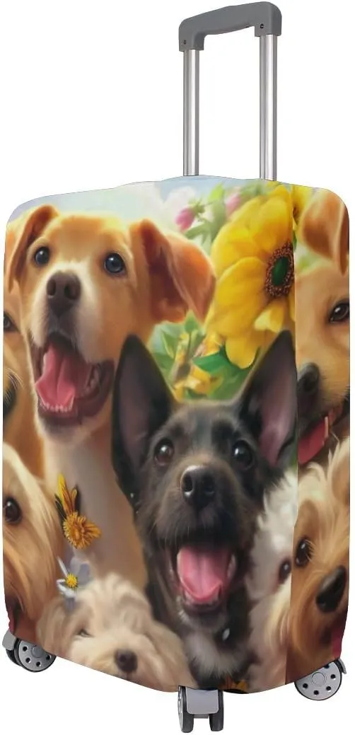 CHIFIGNO Dogs with Flowers Travel Bag Cover Luggage Covers Protectors Fits 18-32 Inch Luggage L Fits 26-28 Inch