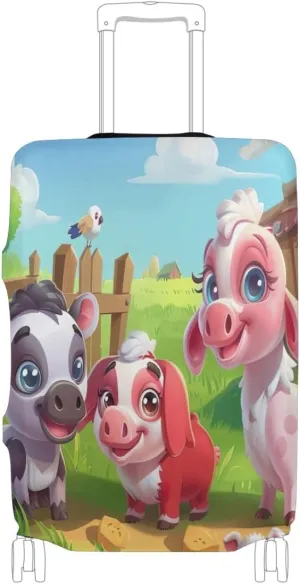 CHIFIGNO Game Art of Cute Farm Animals Standing in Carry on Luggage Cover, Baggage Cover Protector Fit 18-32 Inch Luggage L Fits 26-28 Inch
