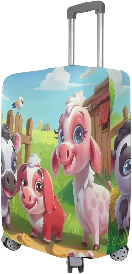 CHIFIGNO Game Art of Cute Farm Animals Standing in Carry on Luggage Cover, Baggage Cover Protector Fit 18-32 Inch Luggage L Fits 26-28 Inch