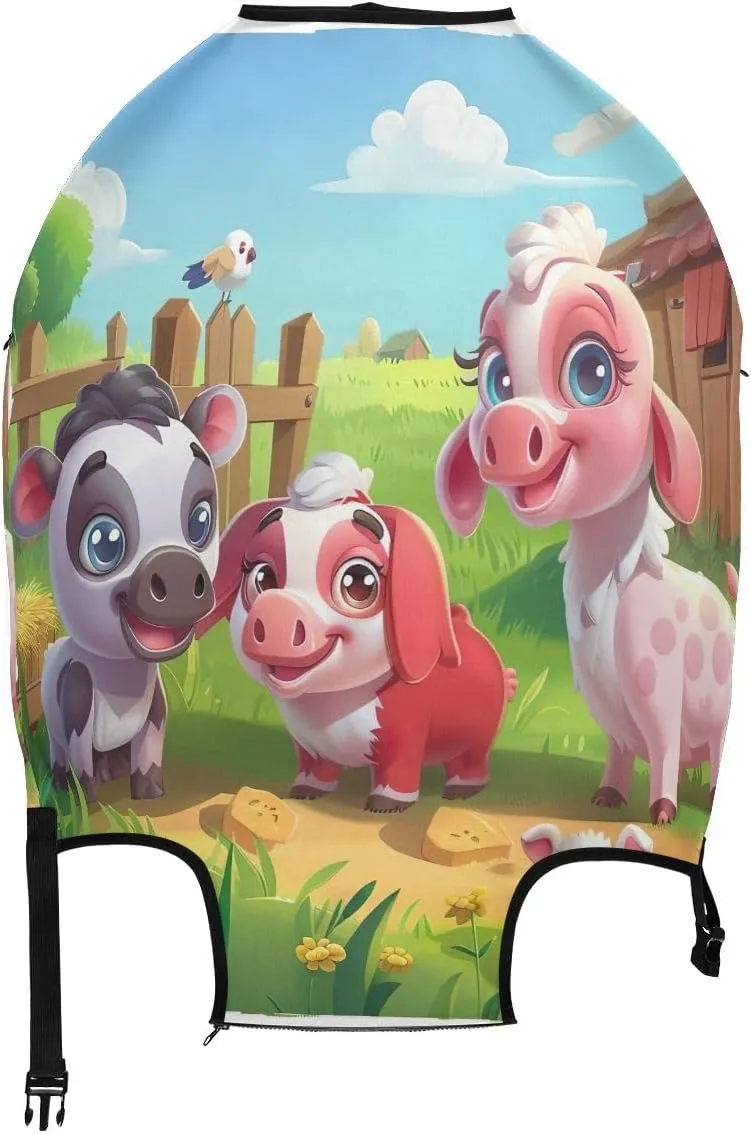 CHIFIGNO Game Art of Cute Farm Animals Standing in Carry on Luggage Cover, Baggage Cover Protector Fit 18-32 Inch Luggage L Fits 26-28 Inch