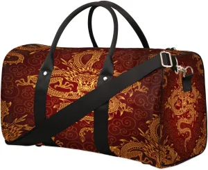 China Chinese Animal Dragon Travel Duffel Bag, Foldable Sport Gym Tote Bag, Waterproof Weekender Overnight Bag with Shoulder Strap, Carry On Luggage Handbag for Men and Women