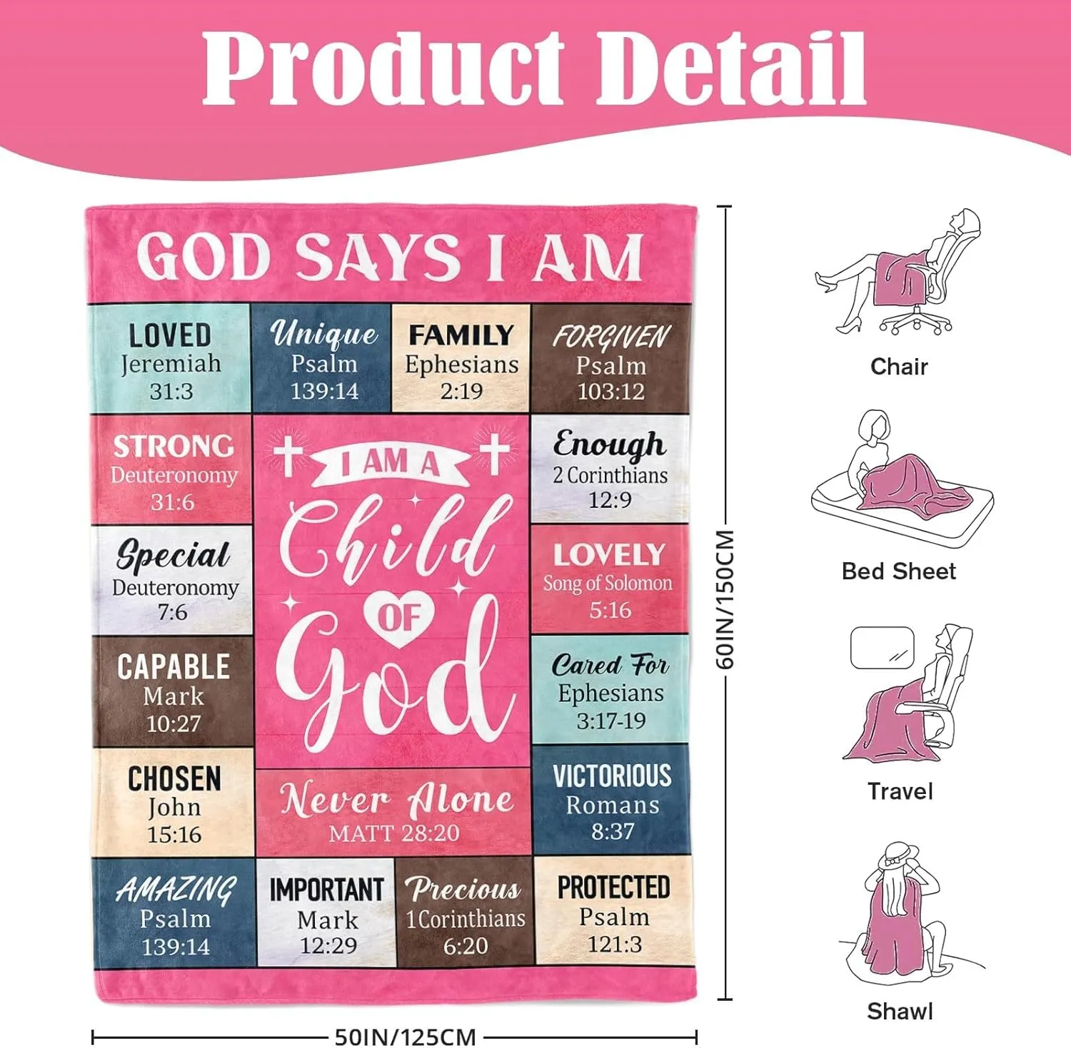 Christian Gifts for Women - Baptism Gifts for Girl - I Am A Child Of God Blanket - Christian Blanket 50"x60" - Inspirational Religious Catholic Spiritual Gifts for Women & Girl - Birthday, Christmas