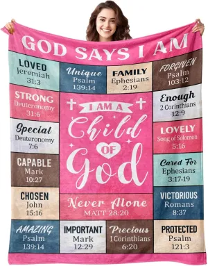 Christian Gifts for Women - Baptism Gifts for Girl - I Am A Child Of God Blanket - Christian Blanket 50"x60" - Inspirational Religious Catholic Spiritual Gifts for Women & Girl - Birthday, Christmas