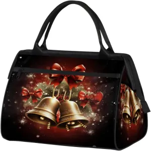 Christmas Bells Ribbon Berry Gym Bag for Women Men, Travel Sports Duffel Bag with Trolley Sleeve, Waterproof Sports Gym Bag Weekender Overnight Bag Carry On Tote Bag for Travel Gym Sport