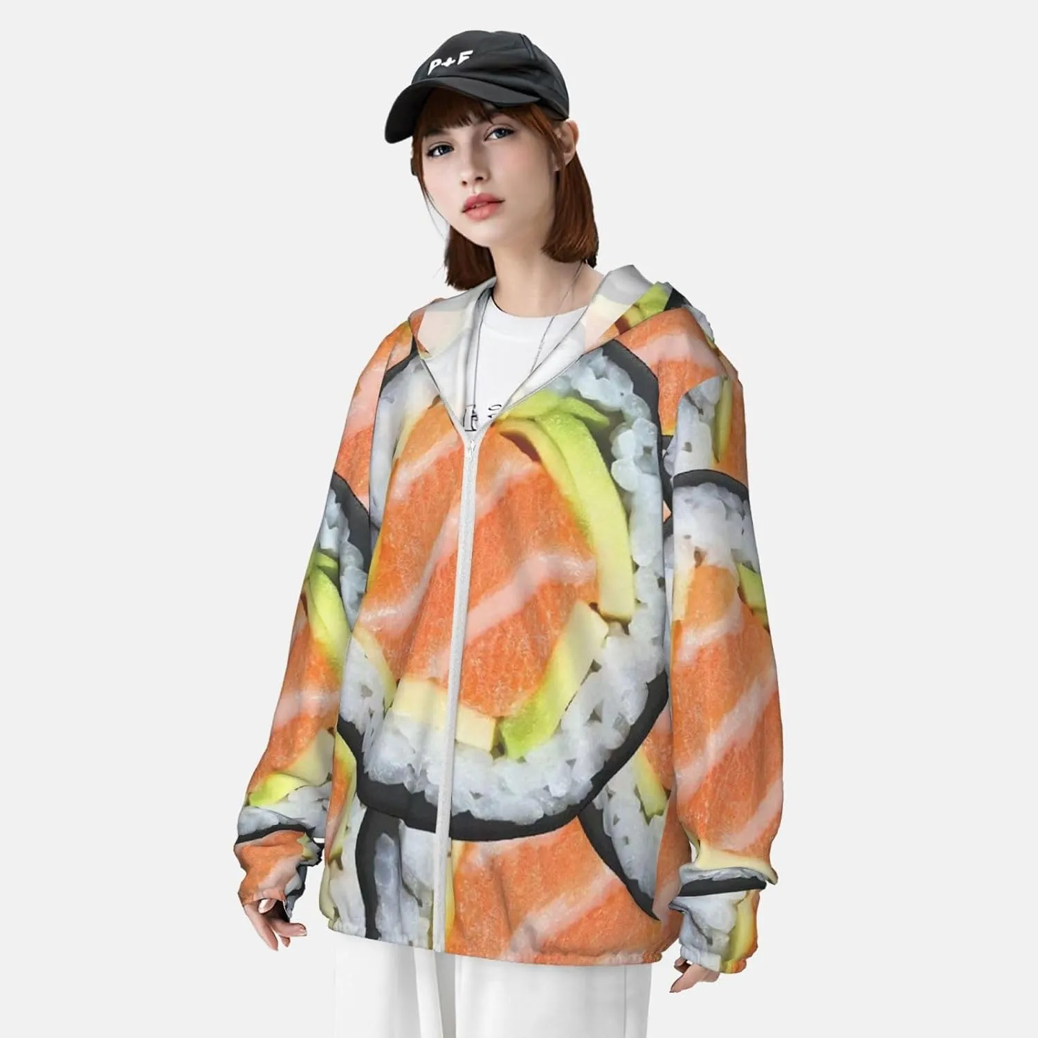 Cinnamon Roll Sun Protection Hoodie Full Zip Shirts Jacket With Pockets For Hiking Outdoor Running For Women Men