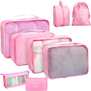 CJWM - 8 Set Packing Cubes Suitcase Bags Organizers For Traveling Packing Cubes For Travel Organize Your Luggage Like An Expert (Pink)