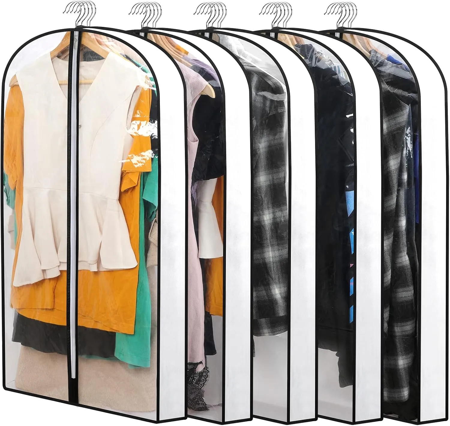 Clear Garment Bags for Hanging Clothes Storage 4" Gusset Suit Bags for Closet Storage Bags Dust Covers for Clothes Sweater Bags Garment Cover Clothes Protector 24"x 40"x 4", 5 Pack