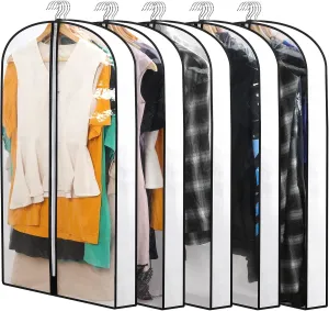 Clear Garment Bags for Hanging Clothes Storage 4" Gusset Suit Bags for Closet Storage Bags Dust Covers for Clothes Sweater Bags Garment Cover Clothes Protector 24"x 40"x 4", 5 Pack