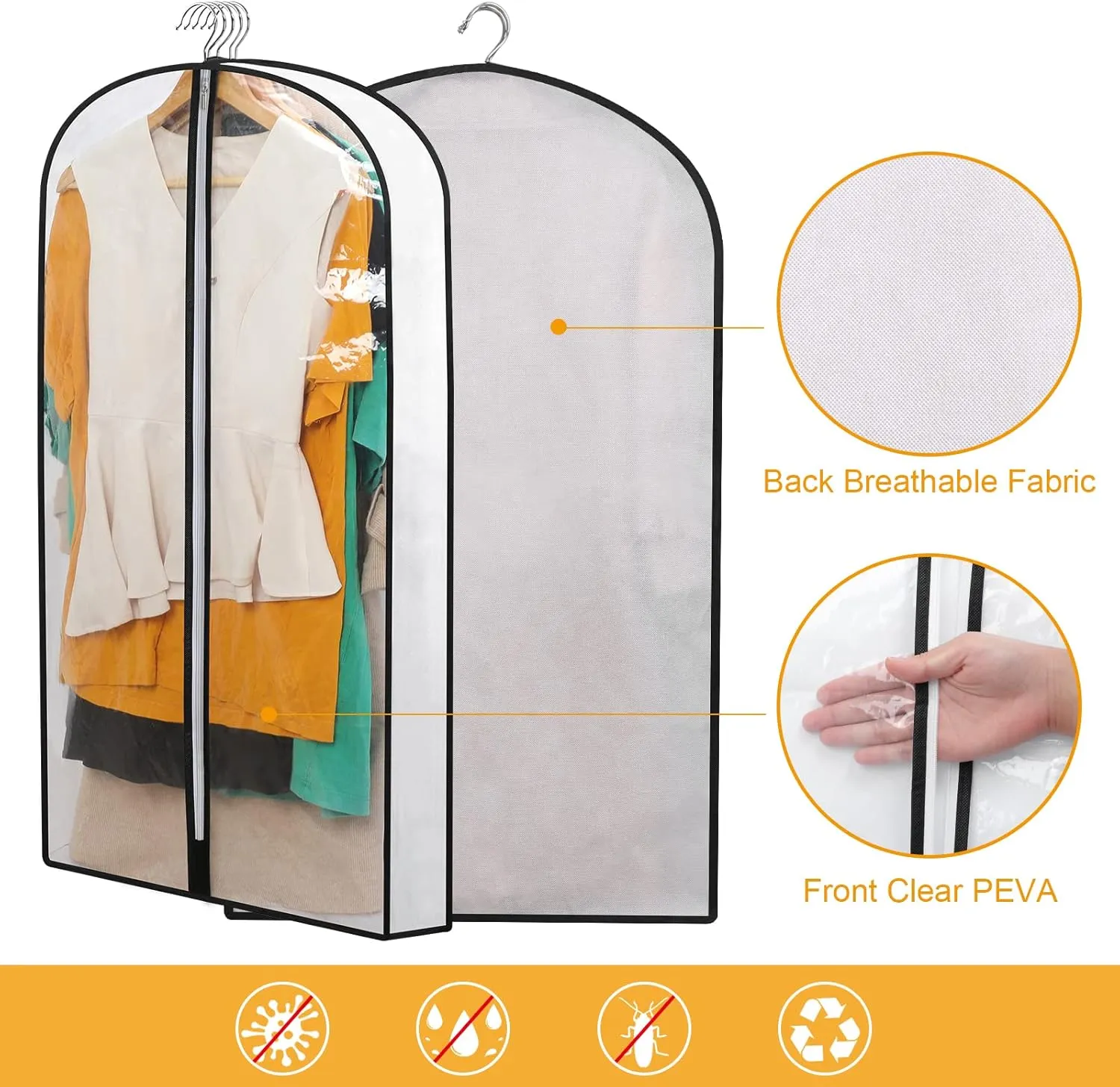 Clear Garment Bags for Hanging Clothes Storage 4" Gusset Suit Bags for Closet Storage Bags Dust Covers for Clothes Sweater Bags Garment Cover Clothes Protector 24"x 40"x 4", 5 Pack