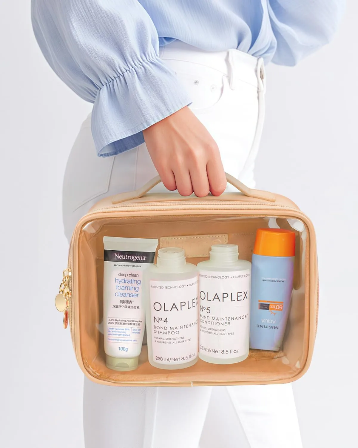 Clear Makeup Bags - TSA Approved Toiletry Bag with Handle Large Opening, Clear Toiletry Bags for Traveling Travel Essentials Travel Size Toiletries Car Accessories for Women (Large Sand)