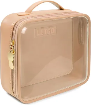 Clear Makeup Bags - TSA Approved Toiletry Bag with Handle Large Opening, Clear Toiletry Bags for Traveling Travel Essentials Travel Size Toiletries Car Accessories for Women (Large Sand)