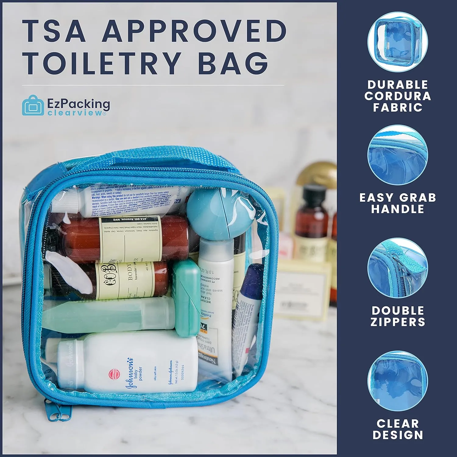 Clear TSA Approved 3-1-1 Travel Toiletry Bag for Carry On / Quart Size Transparent Liquids Pouch for Airport Security / Reusable See Through Vinyl & PVC Plastic Organizer for Men and Women (Orange)