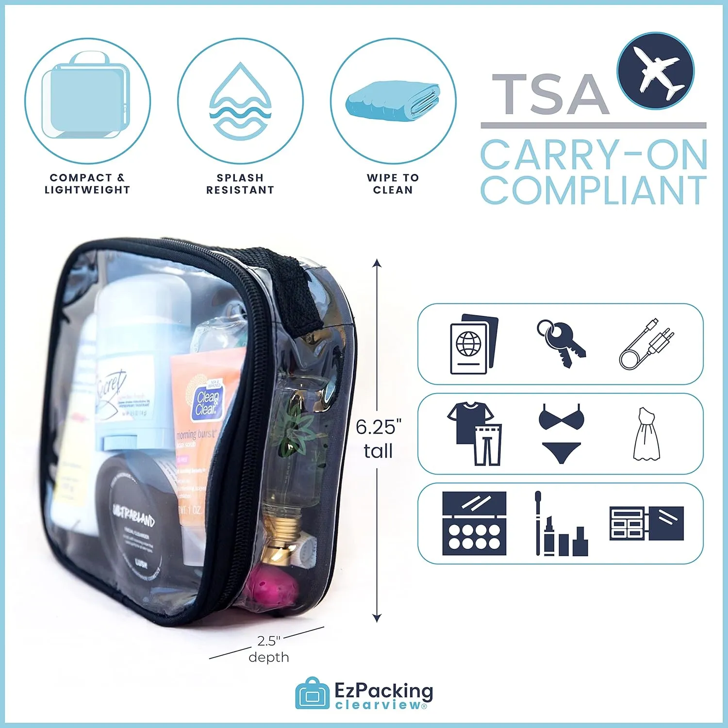 Clear TSA Approved 3-1-1 Travel Toiletry Bag for Carry On / Quart Size Transparent Liquids Pouch for Airport Security / Reusable See Through Vinyl & PVC Plastic Organizer for Men and Women (Orange)